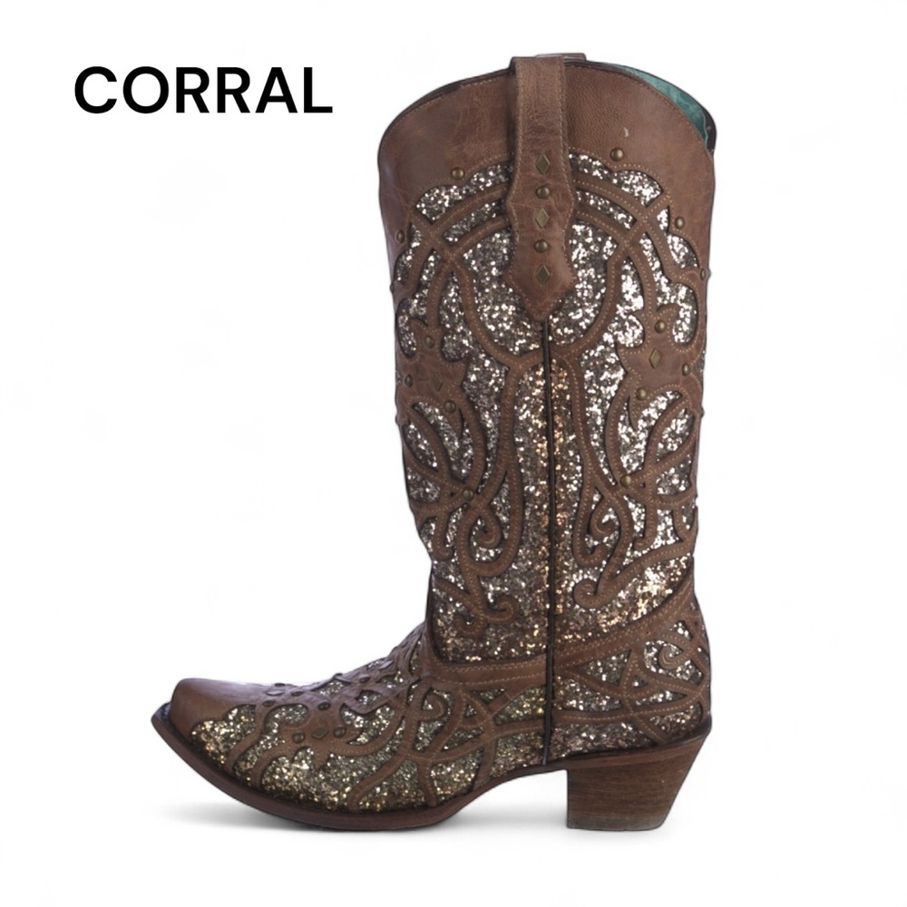 CORRAL ORIX GLITTER INLAY STUDDED COWBOY BOOTS